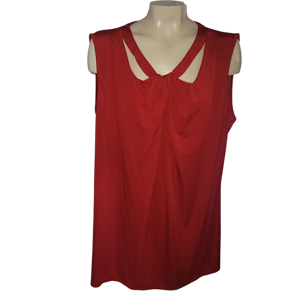 LILY BY FIRMIANA Red Sleeveless Twisted Neck Draped Blouse‎ Top Plus Size 3XL